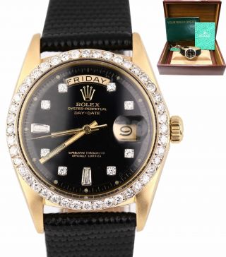 1975 Rolex Day - Date President Diamond Black 36mm 1803 18k Yellow Gold Watch