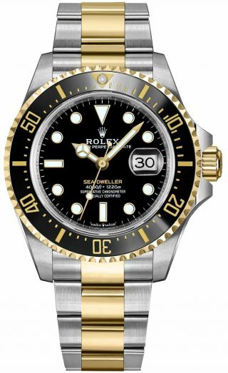 Rolex Sea - Dweller 43mm Two - Tone Yellow Gold/steel Black Dial 4000ft 126603