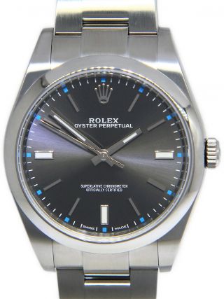 Rolex Oyster Perpetual 39 Steel Rhodium Dial Mens Watch Box 114300