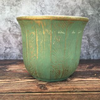 Vintage Mccoy Pottery Usa Green Gold Matte Planter 6.  5 "