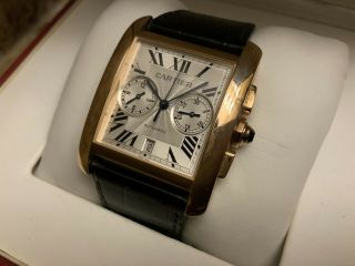 Cartier Tank Mc 18k Rose Gold Automatic Chronograph Large Mens Watch,  W5330005