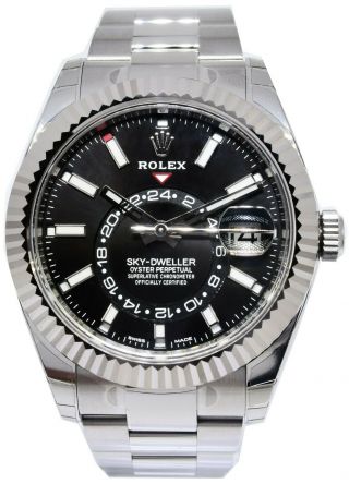 Rolex Sky - Dweller 18k Gold & Steel Black Dial 42mm Watch Box/papers 326934