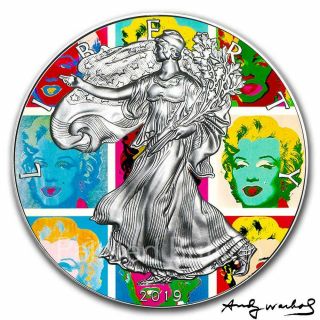 2019 Andy Warhol Marilyn Monroe 1 Oz Usa American Silver Eagle Coin