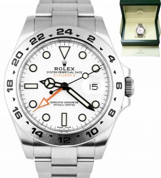 2018 Rolex Explorer Ii 42mm 216570 Polar White Orange Stainless Gmt Date Watch