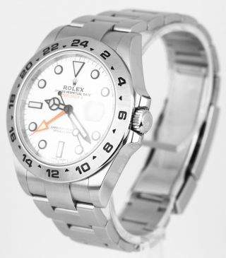 2018 Rolex Explorer II 42mm 216570 Polar White Orange Stainless GMT Date Watch 2