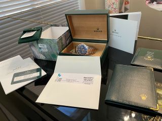 Rolex Submariner 18k Yellow Gold & Steel Blue Mens 40mm Watch Box/Papers 16613 3
