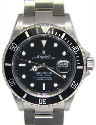 Rolex Submariner Date Steel Black Dial/bezel Mens 40mm Watch Box/papers F 16610