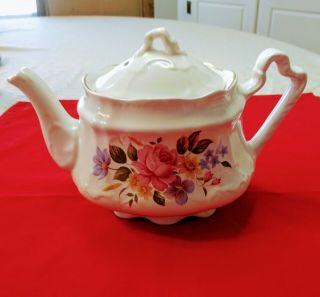 Vintage Arthur Wood Floral Teapot With Gold Accents