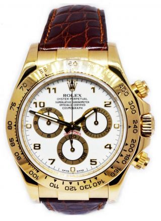 Rolex Daytona Chronograph 18k Yellow Gold White Dial Watch & Box M 116518