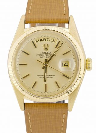 1970 Rolex Day - Date President Champagne Pie Pan 36mm 18k Yellow Gold Watch 1803