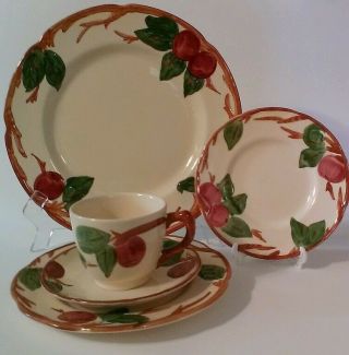 Franciscan Apple 5 Piece Place Setting Vintage Red/green/brown Beige Made In Usa