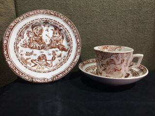 Antique Punch & Judy Ironstone Transferware Child Dishes Set Allerton & Sons