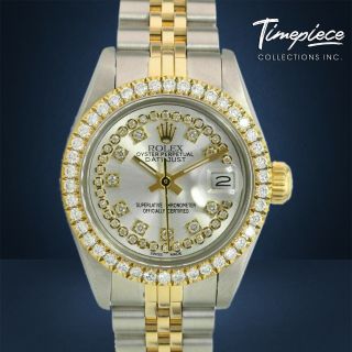 Rolex Watch Lady Datejust 69173 18k Gold & Steel Silver Diamond Dial And Bezel
