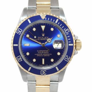 Rolex Submariner 16613 Two Tone Steel 18k Yellow Gold Purple Blue Dial Watch box 2
