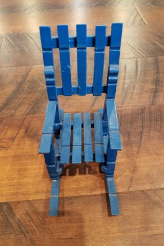 Wooden Handcrafted Doll Size Clothespin Rocking Chair 7 " Blue Vintage,  35 Years,