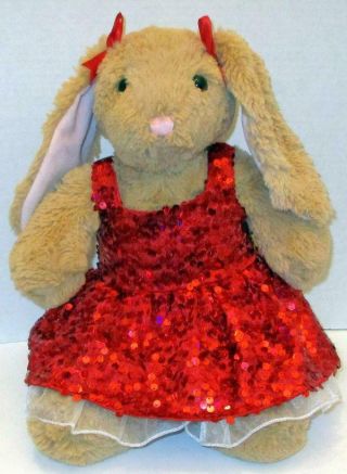 Build A Bear Brown Bunny Rabbit Lil Big Ears 15 " Red Sequin Dress Easter Plush