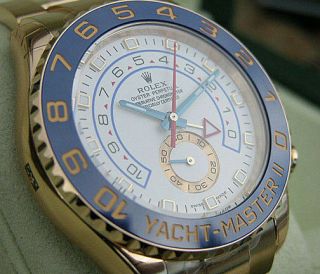 Rolex Yacht Master Ii 116688 Yellow Gold Blue Ceramic Bezel White Dial 44mm