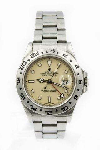Rare Cream Railway Dial Rolex Explorer Ii Wristwatch Ref 16550 Circa 1986