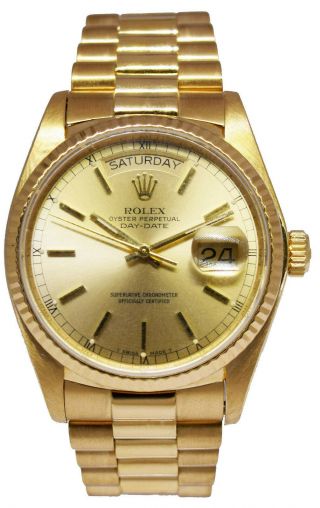 Rolex Day - Date President Champagne 18k Yg Mens 36mm Watch 18038 Box Papers