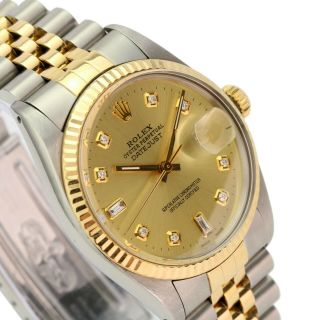 Rolex Datejust Mens Watch Two - Tone Champagne 8,  2 Diamond Dial Fluted Bezel 36mm