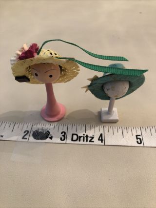 Package Of 2 Dollhouse Miniature 1:12 Scale Wooden Hat With Hats Artisan Made
