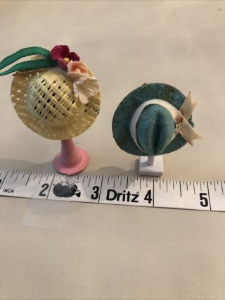Package of 2 Dollhouse Miniature 1:12 Scale Wooden Hat With Hats Artisan Made 3