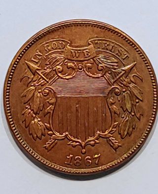 U.  S.  1867 2 Two - Cent Piece - Near Uncirculated - C 8477