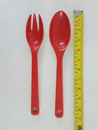 Universal Cambridge Ceramic Salad Fork And Spoon Fire Engine Red And White