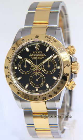 Rolex Daytona 18k Yellow Gold & Steel Black Dial Mens 40mm Watch 116523 2