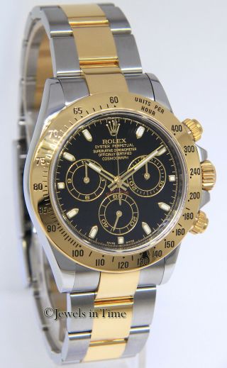 Rolex Daytona 18k Yellow Gold & Steel Black Dial Mens 40mm Watch 116523 3
