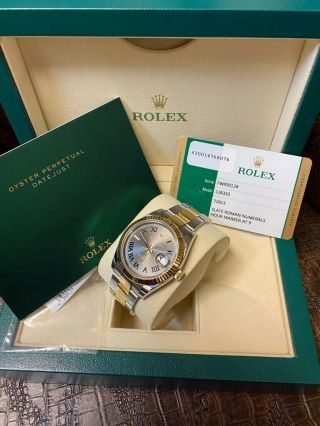 Preowned2018 Rolex Datejust 41 Slate Green Roman Gold 41mm Two - Tone Watch 126333