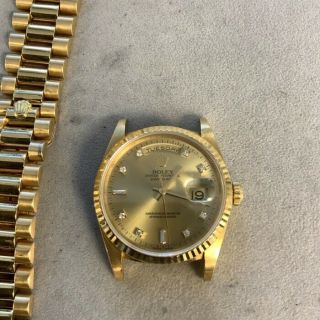 Rolex Day - Date Auto Yellow Gold Diamonds Mens Watch Bracelet 18238 As - Is