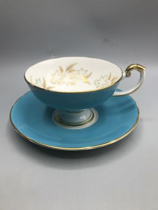 Vintage Aynsley Bone China Tea Cup & Saucer,  Turquoise & Gold 2153