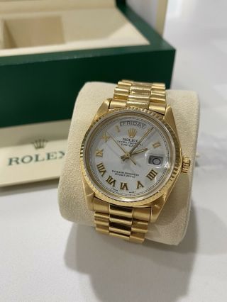 Rolex Day - Date President 18k Yellow Gold White Roman Dial 36mm Watch 18038