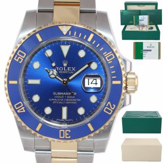 2016 Box Papers Rolex Submariner Blue Ceramic 116613 Two Tone Gold Watch
