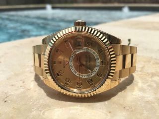 Rolex Sky Dweller 326938 18k Yellow Gold Champagne Sunray Dial 42mm Watch