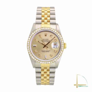 Rolex Datejust Mens 36mm Gold&SS Champagne 8,  2 Diamond Dial and Bezel Watch 2