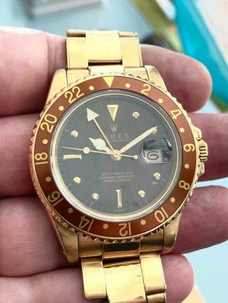 Rolex 16758 Gmt - Master 18k Yellow Gold Chocolate Dial Mens Watch