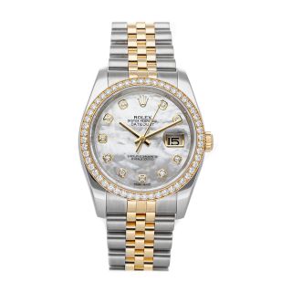 Rolex Datejust Auto 36mm Steel Gold Mop Diamonds Mens Bracelet Watch 116243
