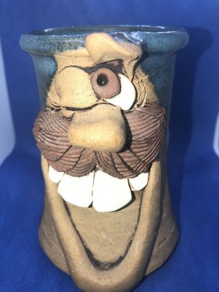 Robert Kalinsey Ugly Mug Face W/ Mustache & Big Teeth Handmade Pottery