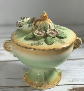 Vintage Betson Compote Or Candy Dish With Bird - Hand Painted Ceramic With Lid
