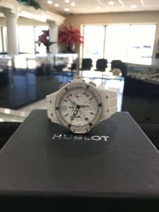 Hublot Big Bang White Ceramic Automatic Watch With Diamond Bezel Cond