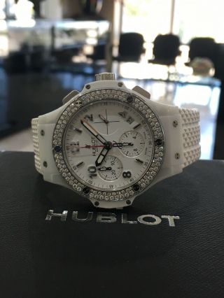 Hublot Big Bang White Ceramic Automatic Watch with Diamond Bezel Cond 2