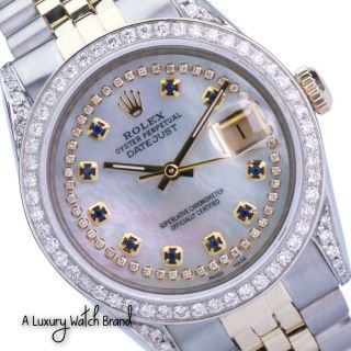 Rolex Datejust Mens 18ky/ss Watch 36mm White Mop Diamond - Sapphire Bezel & Lugs