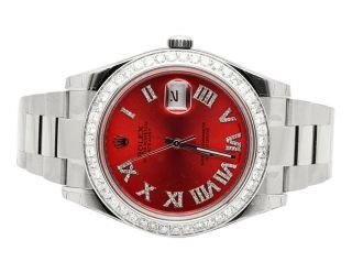 Mens 41 Mm 116300 Rolex Datejust Ii 2 Red Roman Diamond Watch 4.  0 Ct