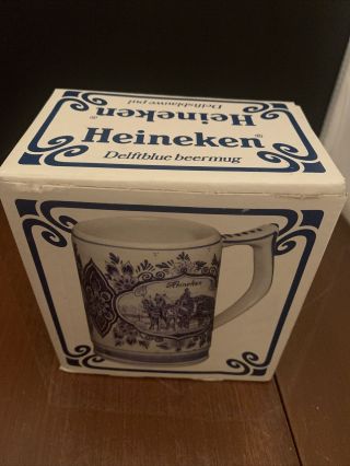 Heineken Beer Mug Stein Hand Painted Delft Blue Holland Netherlands Amsterdam
