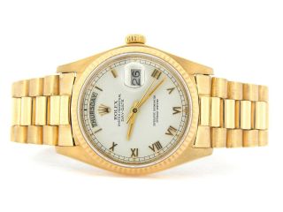 Mens Rolex Day - Date President Solid 18K Yellow Gold Watch White Roman Dial 18038 2