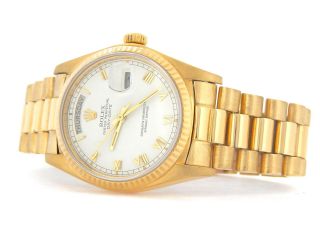 Mens Rolex Day - Date President Solid 18K Yellow Gold Watch White Roman Dial 18038 3