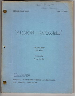 Mission: Impossible - The Diplomat Revised Final Draft Script 5/31/68 S3,  Ep.  8