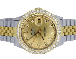 Rolex 18k/steel Datejust Two Tone 36mm Champagne Dial Diamond Watch 3.  0 Ct